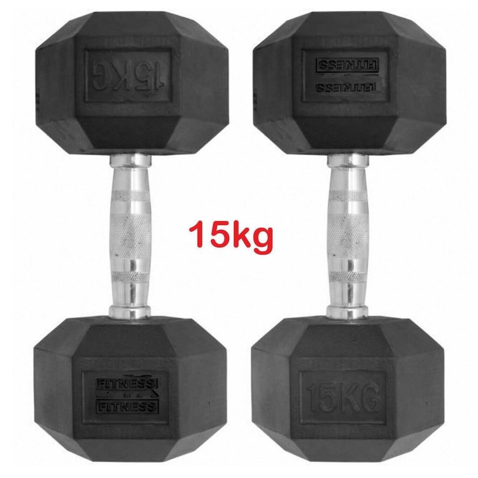 image 1 of Hex Dumbbells 25kg Weight Set 12.5kg Pair Rubber Coated Weights
