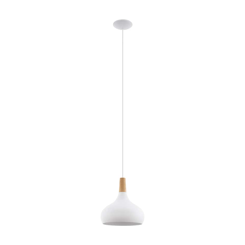 image 1 of EGLO Sabinar Metal and Wood Single Pendant Light, 28cm
