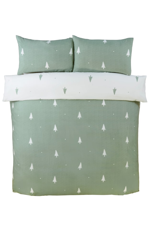 image 1 of Fir Microfibre Reversible Duvet Cover Set with Pillowcase | Green | King