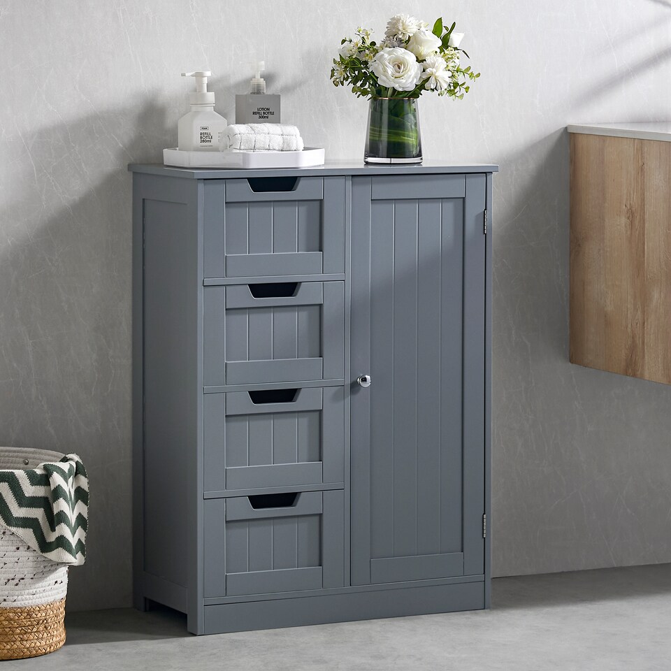 image 1 of Bath Vida Priano 4 Drawer 1 Door Freestanding Bathroom Storage Cabinet, Grey