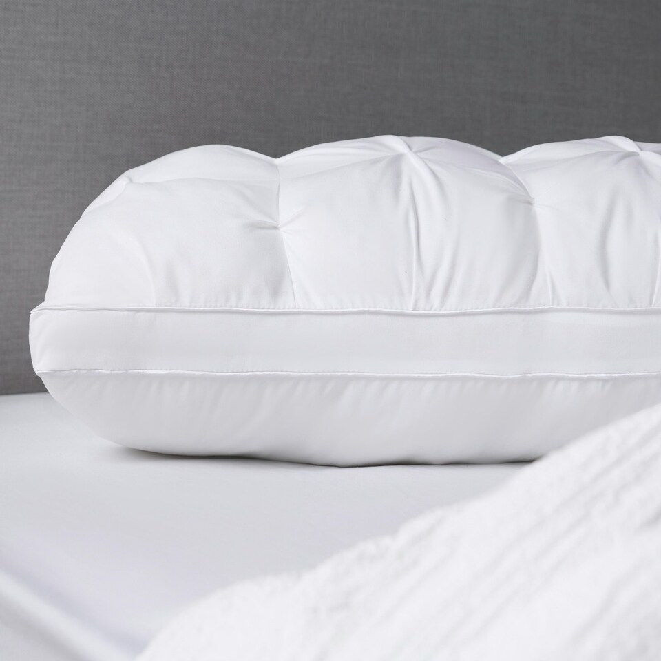 image 1 of OHS Quilted Hotel Cushion Soft Filled Bounce Back Luxury Quality Plump Plush Bed Pillow White | 48 x 74cm