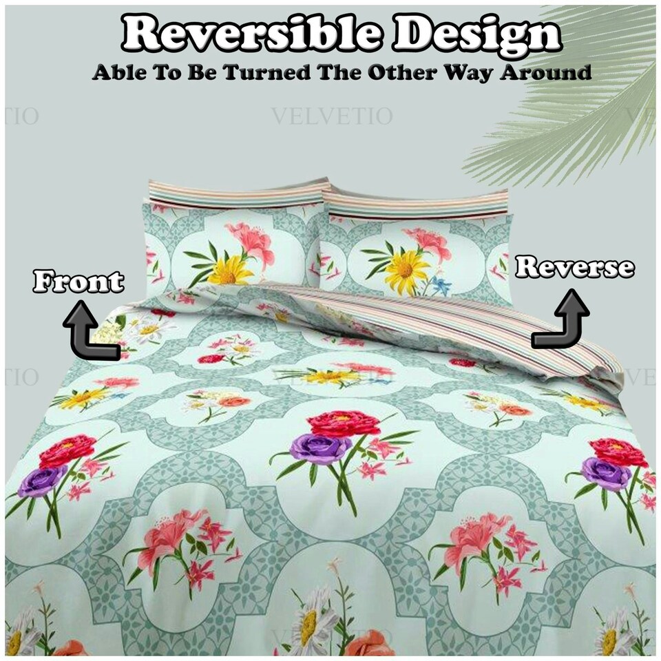 image 1 of VELVETIO Carmen Complete Duvet Cover Set with Fitted Sheet Soft Printed Bedding Bedset Multi | Double