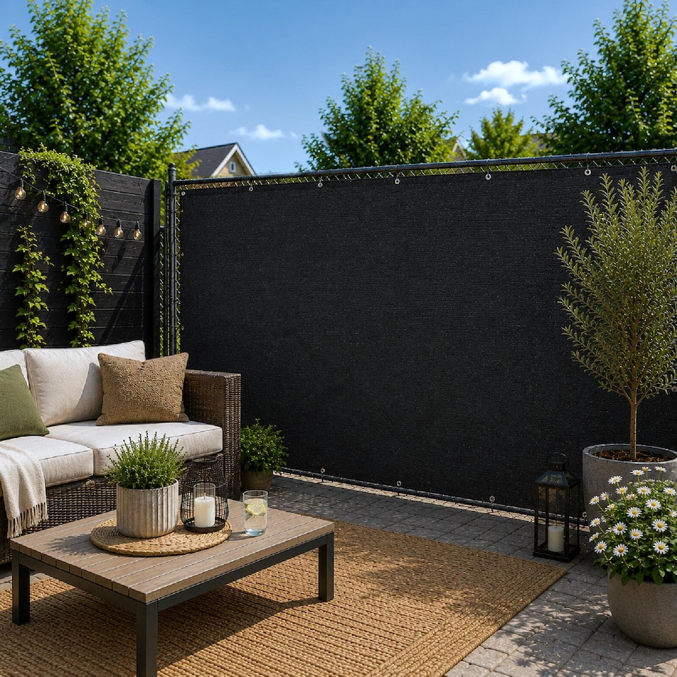 image 1 of True Products Black Privacy & Balcony Screening Net Heavy Duty 180gsm with Eyelets 1.83m x 4m