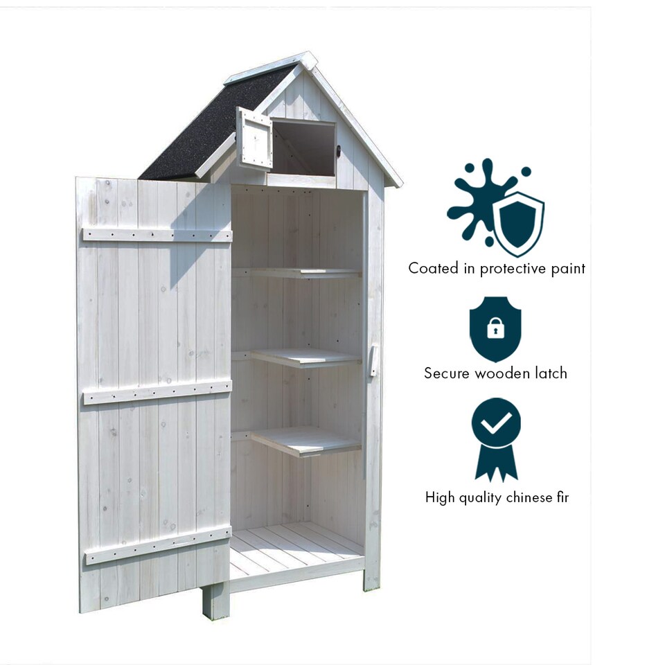 image 1 of JSH Bideford Tall 180cm Wooden Garden Storage Shed Unit with Pitched Roof - White