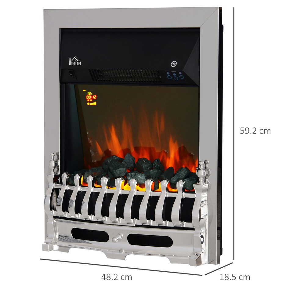 image 1 of HOMCOM Electric Fireplace 1 & 2KW LED Fire Remote Control Heater Silver