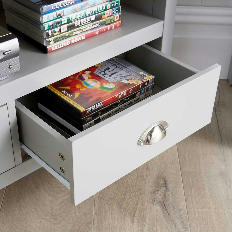 image 1 of Grey Oak Corner TV Stand Two Tone 1 Drawer Cabinet Television Unit Cable Tidy