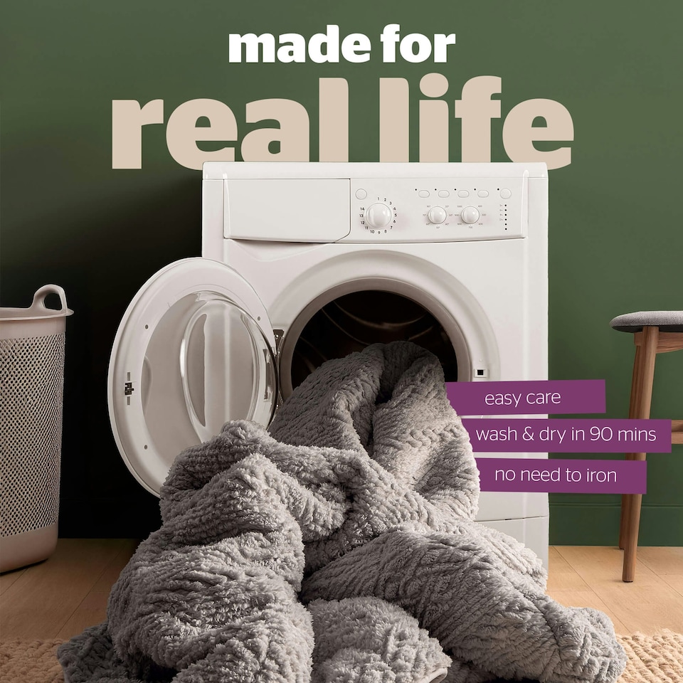 image 1 of Silentnight 10.5 Tog Teddy Fleece Coverless Duvet and Pillowcase Set Grey | Grey | Super King