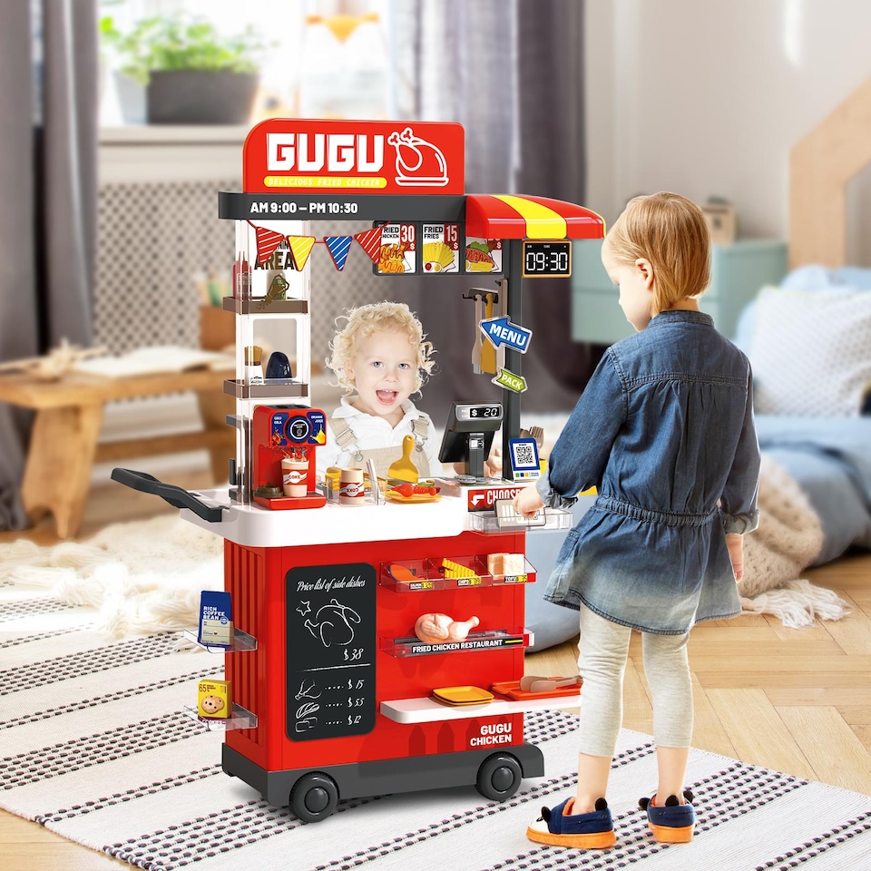 image 1 of Kids Play Kitchen Fried Chicken Shop (Red)