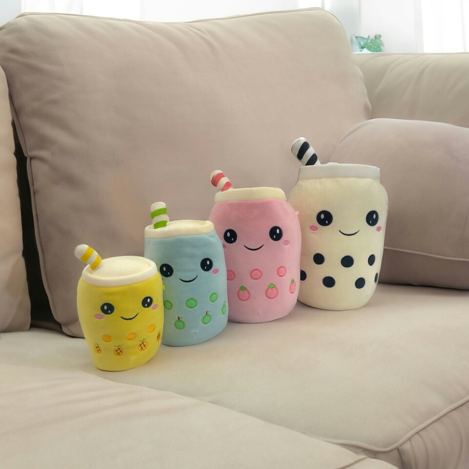 image 1 of Boba Tea Soft Toy White Bubble Tea Plush Pillow, Cute Soft 1 X Apple 25cm