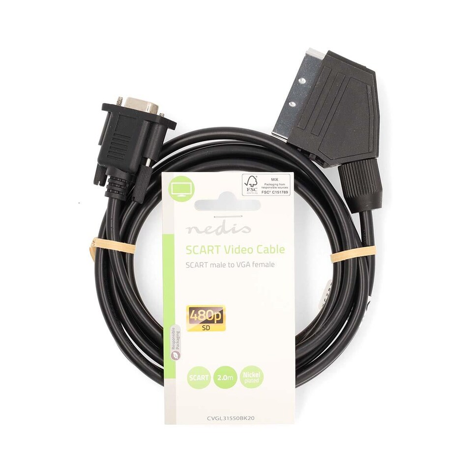 image 1 of Nedis 2m SCART Adapter Cable SCART Male to VGA Female, Nickel Plated - Black