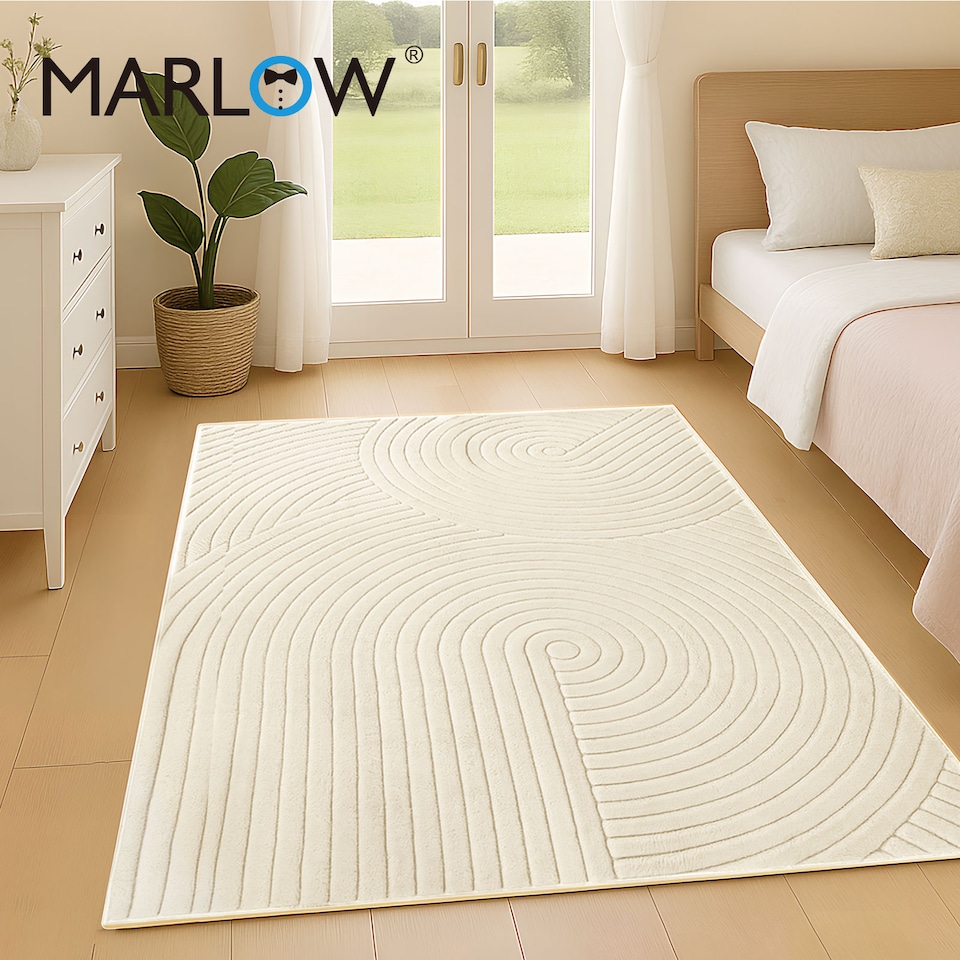 image 1 of Marlow 120x160cm Plush Velvet Area Rug Washable Non Slip Floor Mat Living Room | Cream | Cream