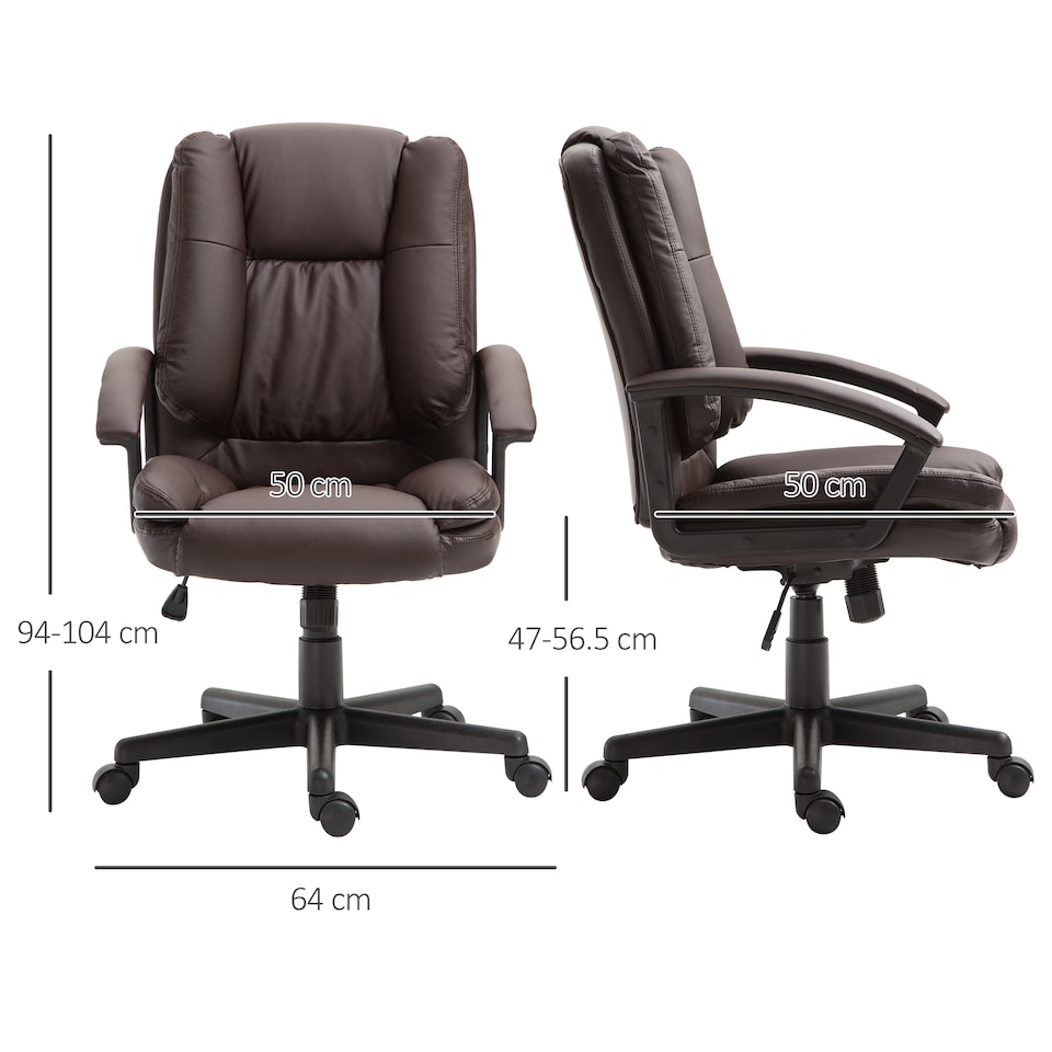 image 1 of HOMCOM Swivel Executive Office Chair Mid Back PU Leather Chair w/ Arm, Brown