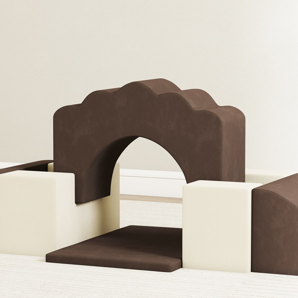 image 1 of AIYAPLAY Kids Soft Play Set, 7 Piece Foam Climbing Blocks, Brown