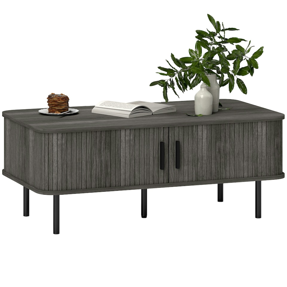image 1 of HOMCOM Coffee Table with Storage and Sliding Doors for Living Room Brown