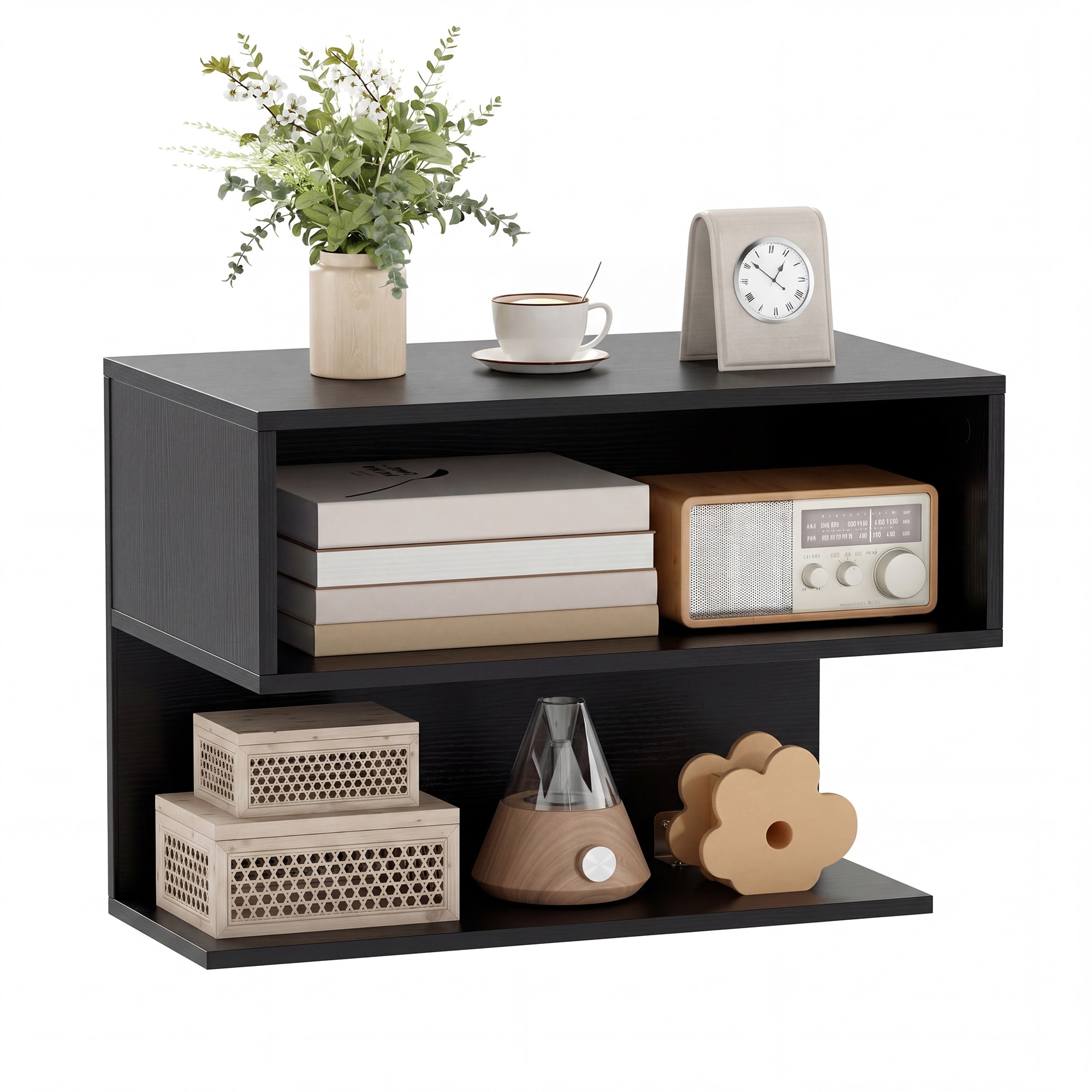 Costway Wall Mounted Bedside Table Small Hanging Side End Table for Living Room in Black