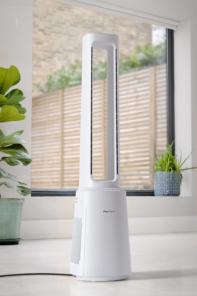 image 1 of Pro Breeze OmniAir Premium Bladeless Tower Fan and Air Purifier with Smart App Control - White