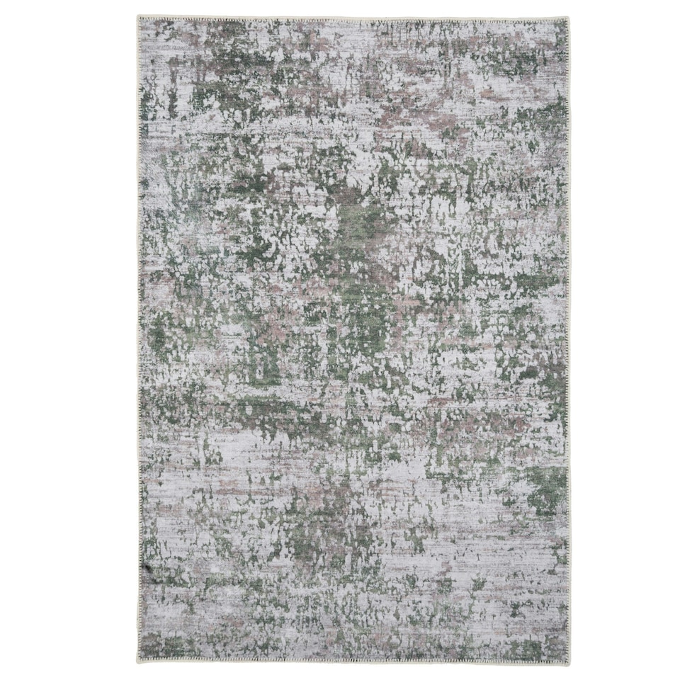 image 1 of KUKOON Silver Grey Green Distressed Abstract Non Slip Washable Low Pile Rug 200cm x 290cm Green