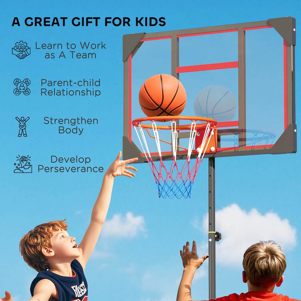 image 1 of AIYAPLAY Basketball Hoop, 210-260cm Height Adjustable Basketball Hoop, Red | Red | Red