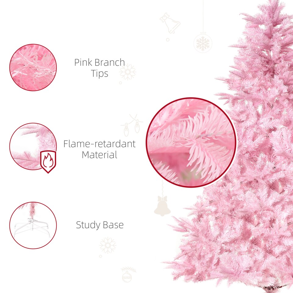 image 1 of HOMCOM 5FT Artificial Christmas Tree Holiday mas Holiday Tree Decoration with Automatic Open for Home Party, Pink