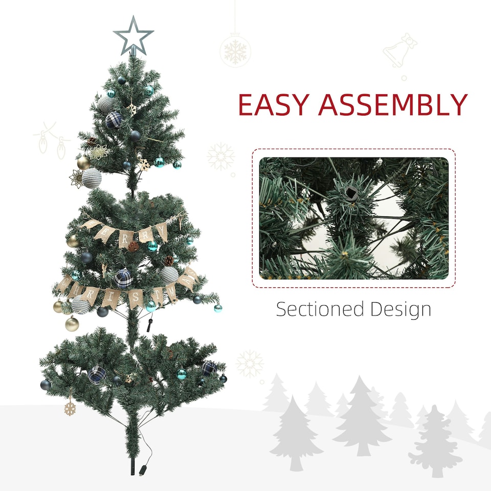 image 1 of HOMCOM 6ft Artificial Christmas Tree with LED Lights and Blue Decorations