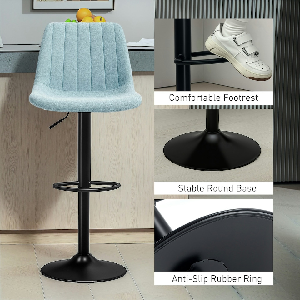 image 1 of HOMCOM Bar Stools Set of 2 Adjustable Swivel Bar Chairs with Backrest Blue | Light Blue