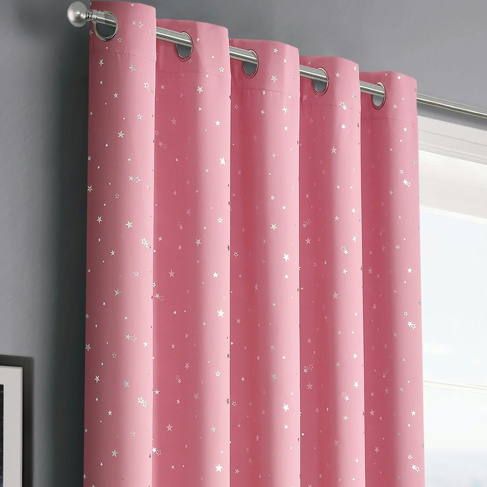 image 1 of Velosso Stars Thermal Blackout Ready Made Eyelet Curtains - 117cm x 137cm Grey