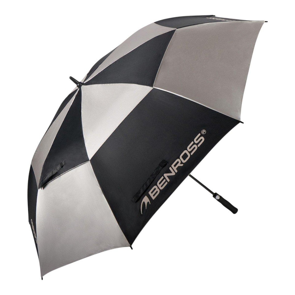 image 1 of Benross Auto Full UV 72” Extra Large Golf Umbrella - Black/Silver