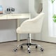 image 7 of HOMCOM Vanity Swivel Chair, Teddy Fleece Office Desk Chair with Adjustable Height for Home, Study, Bedroom, Makeup, Cream White