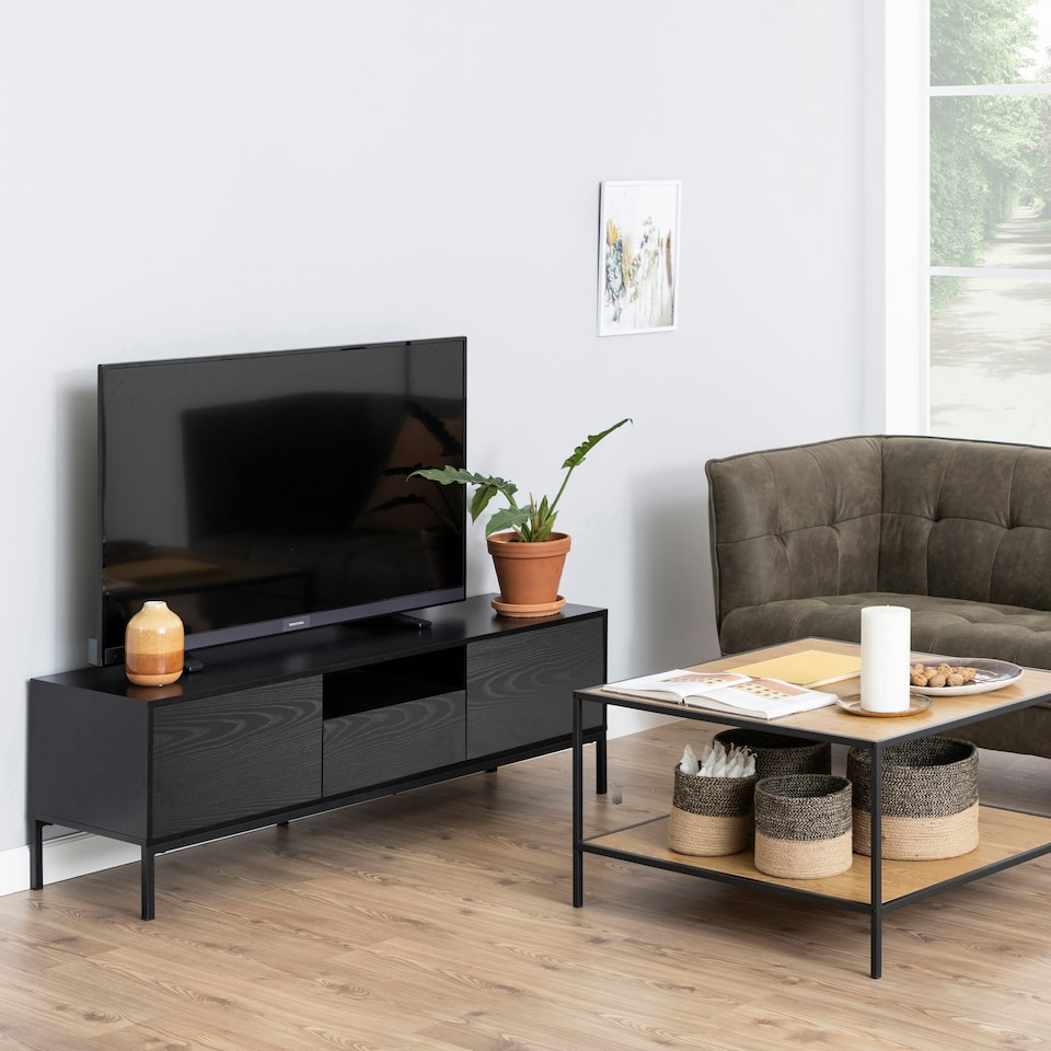 image 1 of Seaford 2 Door 1 Drawer TV Unit in Ash Black