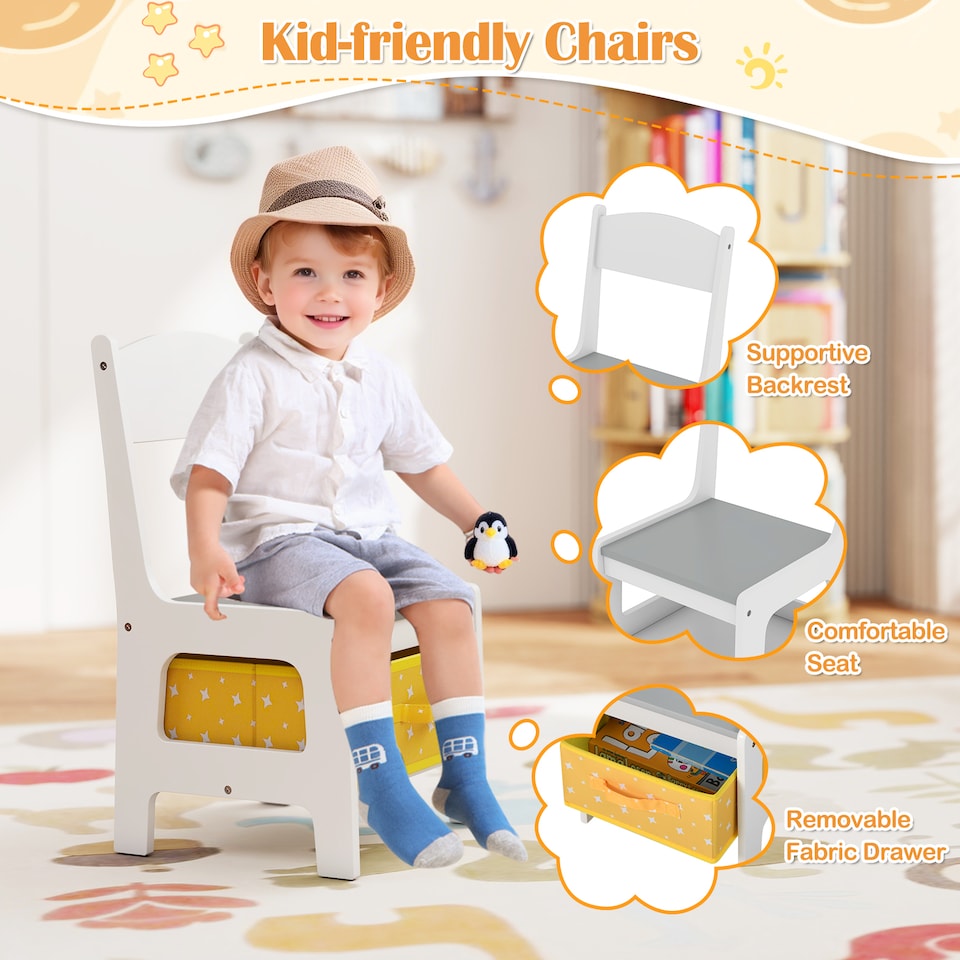 image 1 of COSTWAY Kids Table Chair Set with Double Storage Box Yellow