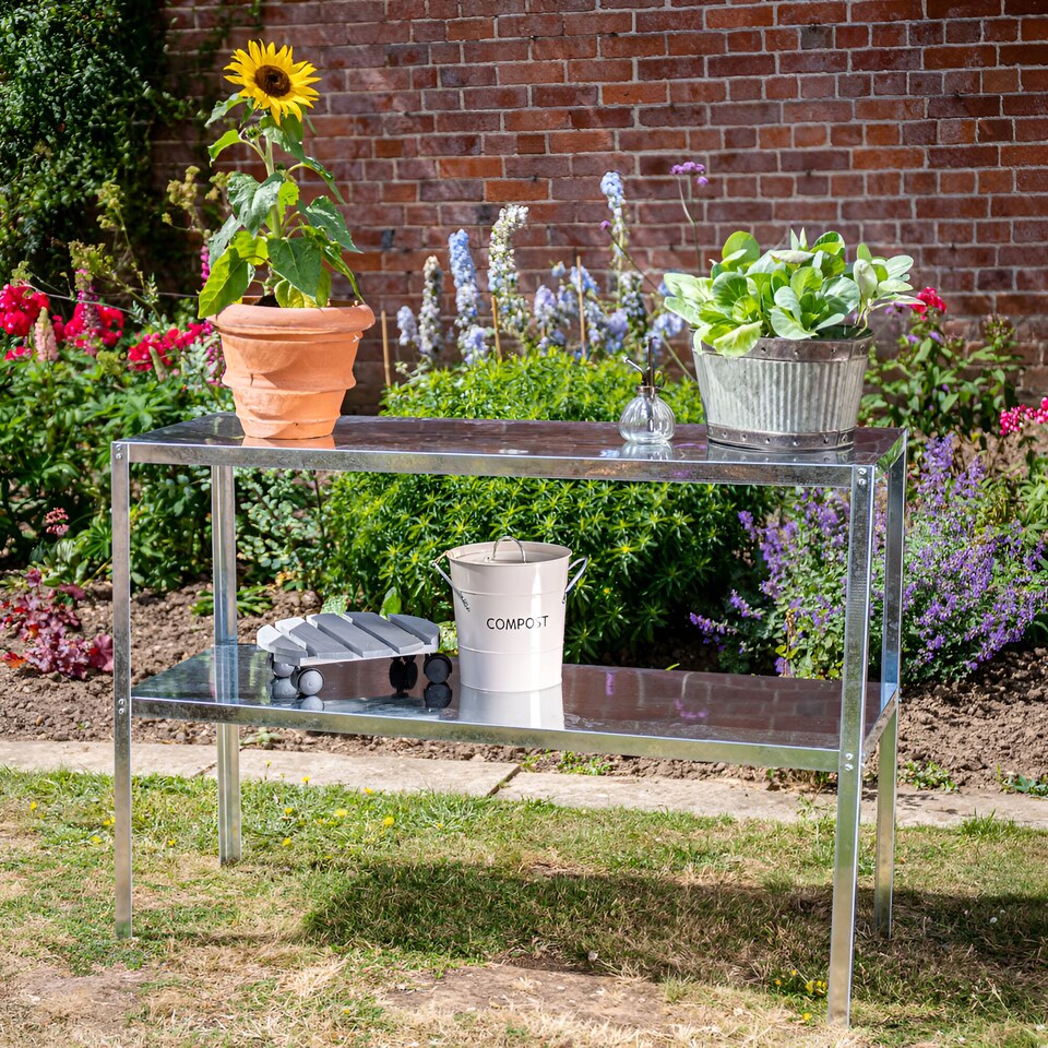 image 1 of Lacewing X2 Traditional 2 Tier Greenhouse Staging Shelf Workbench in Silver 118cm | Silver | Silver | 2