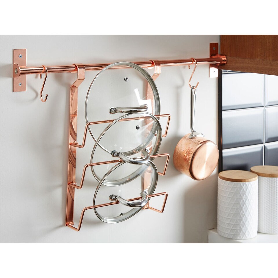 image 1 of Sorello Rose Gold Hanging Pan Lid Rack | Gold