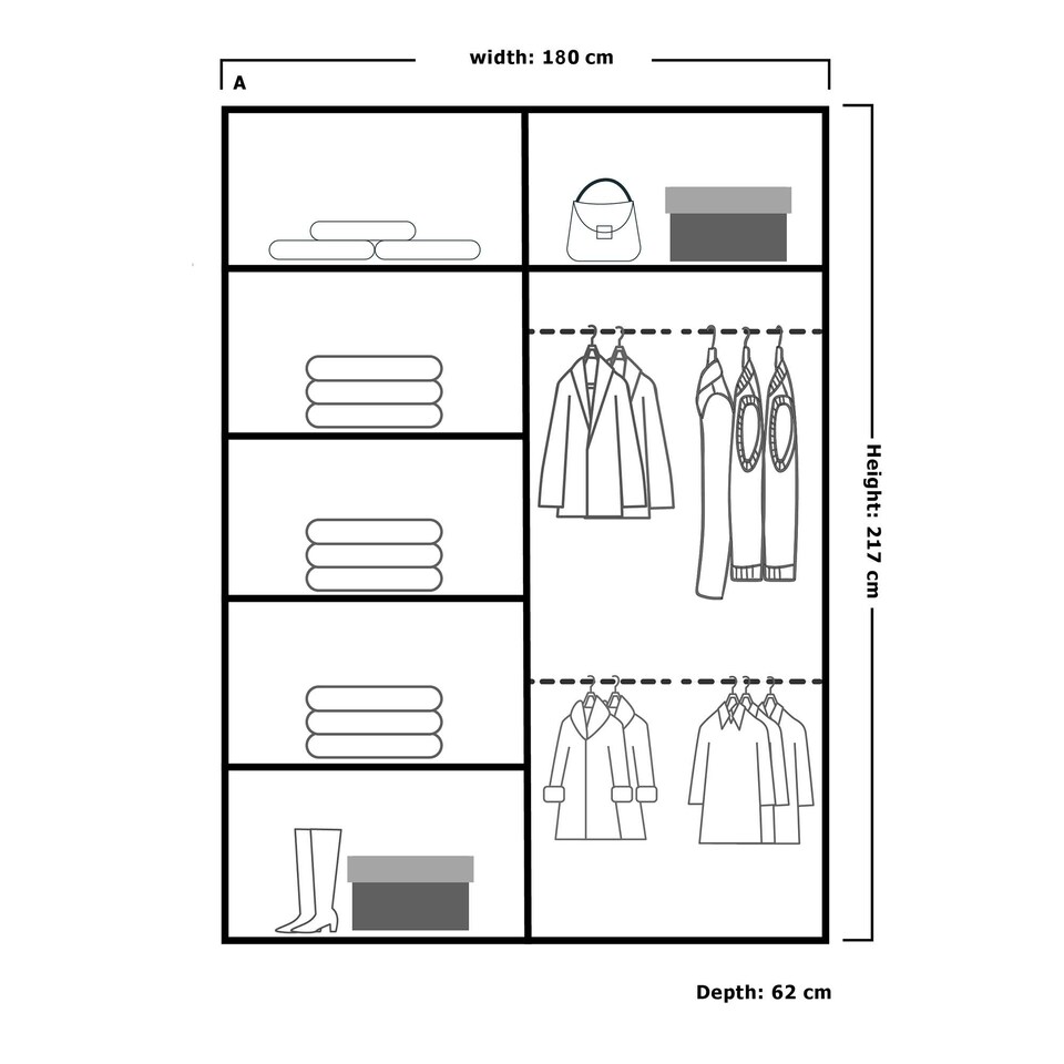 image 1 of Alfa Double Sliding Door Wardrobe with Mirror for Bedroom - Black 180cm