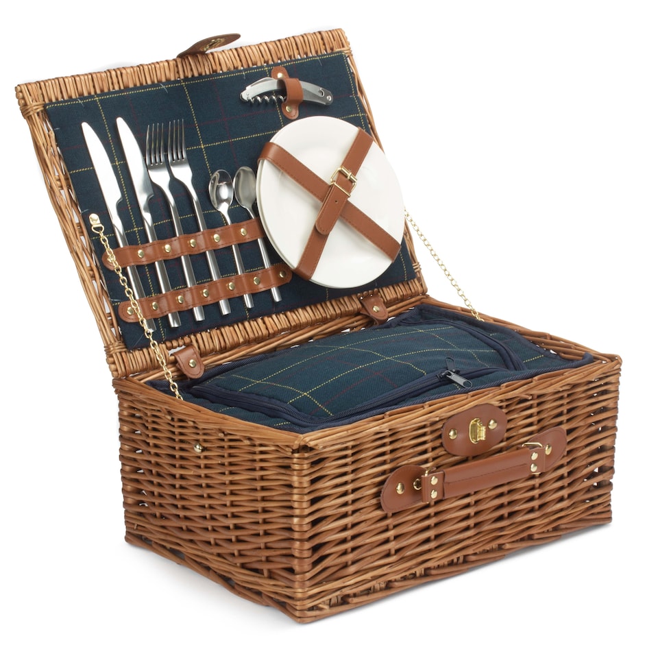 image 1 of 2 Person Blue Tweed Fitted Picnic Basket | Blue | Blue | 1