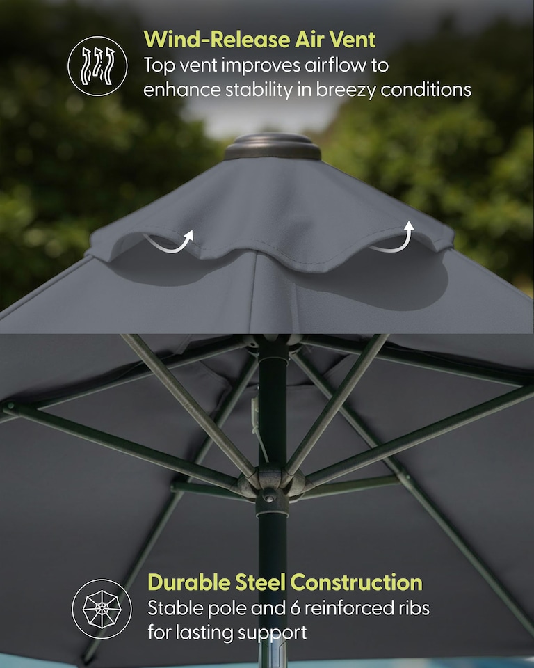 image 1 of Keplin Tilting Garden Parasol Crank Handle Steel Frame 6 Ribs with Cover