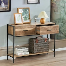 Industrial Console Table With 2 Drawers & Storage Shelf Brown