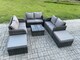 image 2 of Fimous 8 Seater High Back Rattan Garden Furniture Set with Square Coffee Table 2 Big Footstool Love Sofa Indoor Outdoor Patio Lounge Sofa Set Dark Grey Mixed