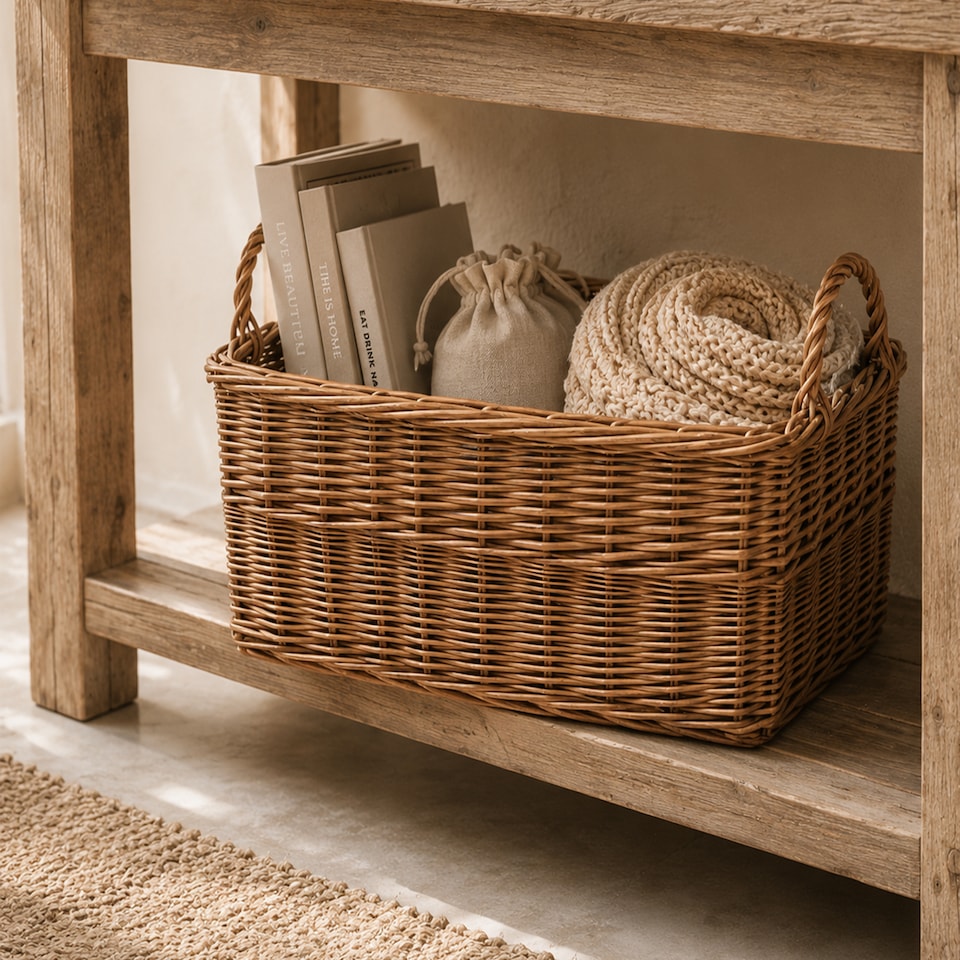 image 1 of Rectangle Rustic Countryside Style Chunky Wicker Fireside Heavy Duty Log Baskets