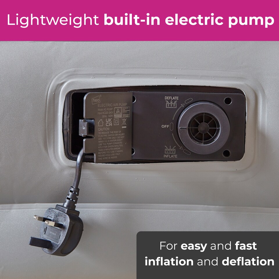 image 1 of Neo Inflatable Air Bed with Built-in Electric Pump | White | Single