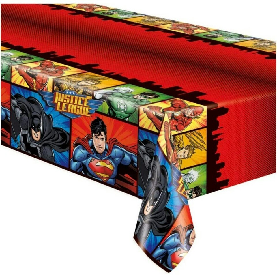 Justice League Plastic Rectangular Party Table Cover - Multicoloured - One Size