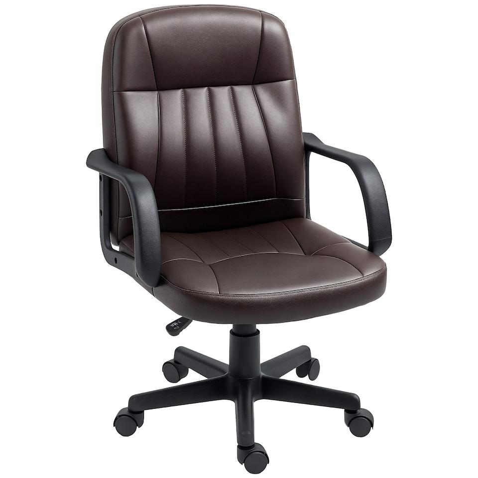 image 1 of HOMCOM PU Leather Office Chair Swivel Home Computer Desk Chair, Dark Brown