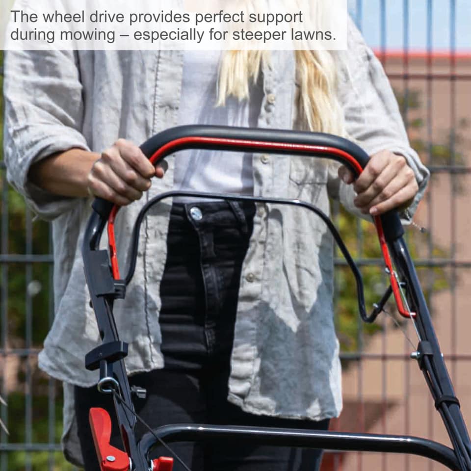 image 1 of Scheppach MS161-46 Self-Propelled Petrol Lawn Mower, 46cm, Mulching, Side Discharge, 55L Bag