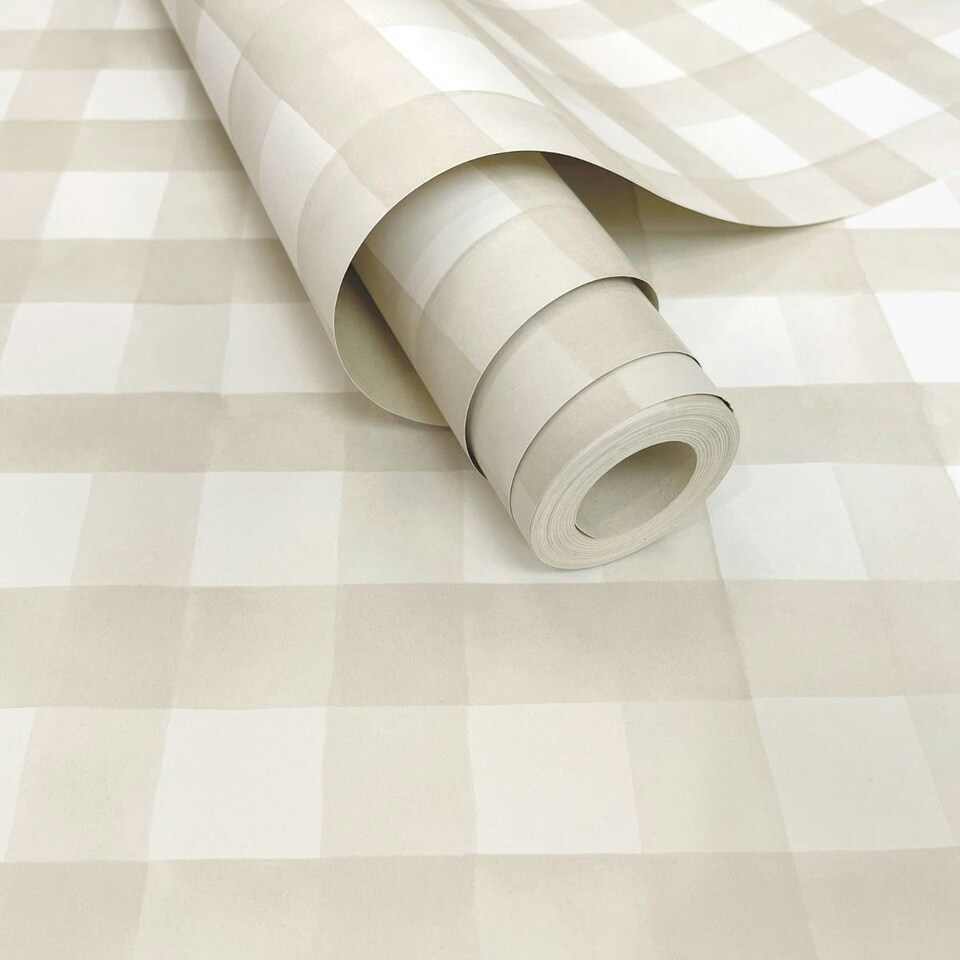 image 1 of Holden Décor Watercolour Gingham Wallpaper - Beige - One Size Brown