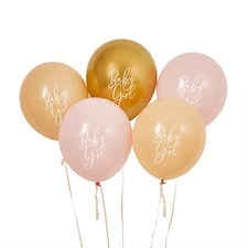 Pink, Nude & Gold Baby Girl Latex Balloons 30cm / 12 in - Pack of 5