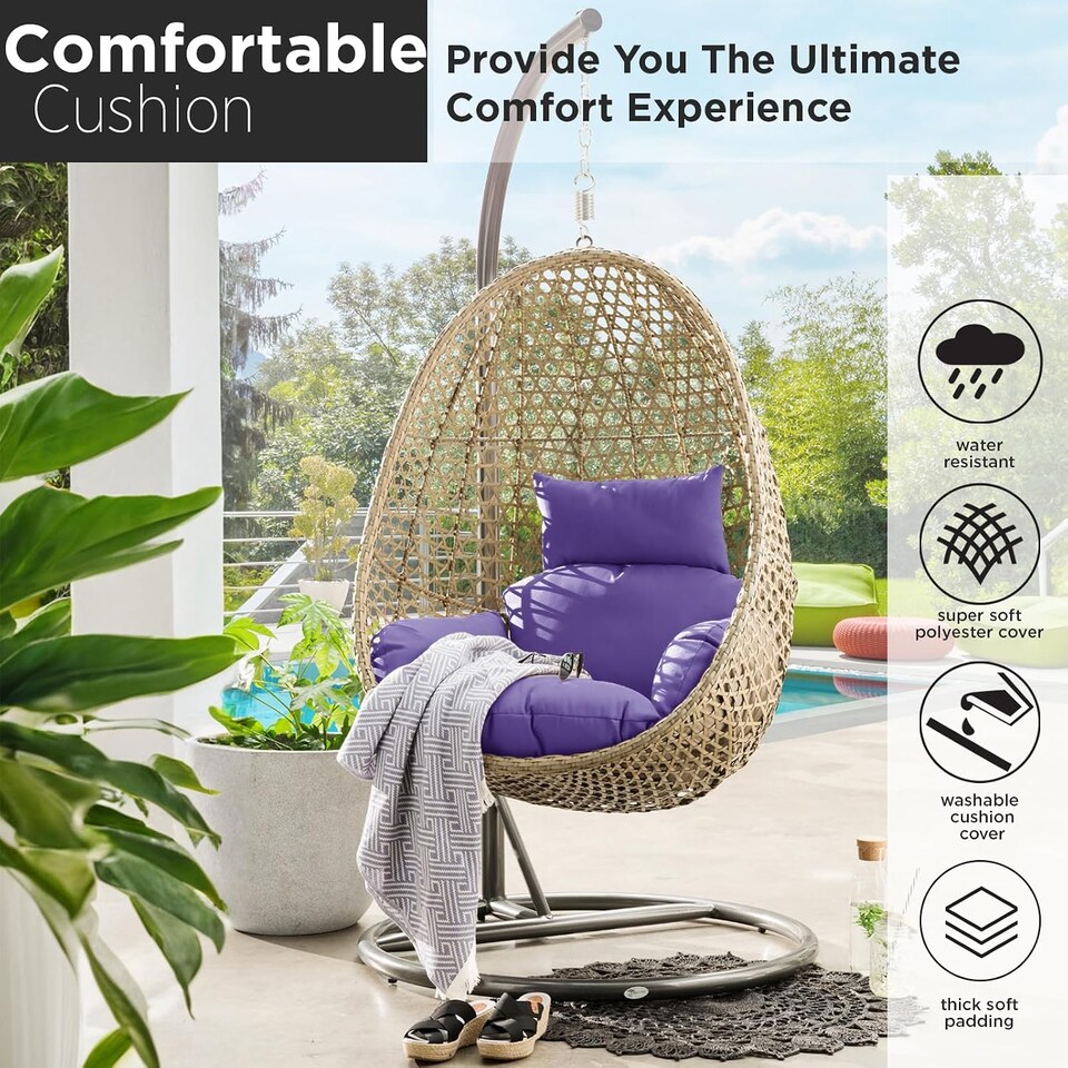 image 1 of Purple Replacement Cushion For Swing Egg Chair, 5 Pieces Water-Resistant Hanging Basket Swing Chair Cushion