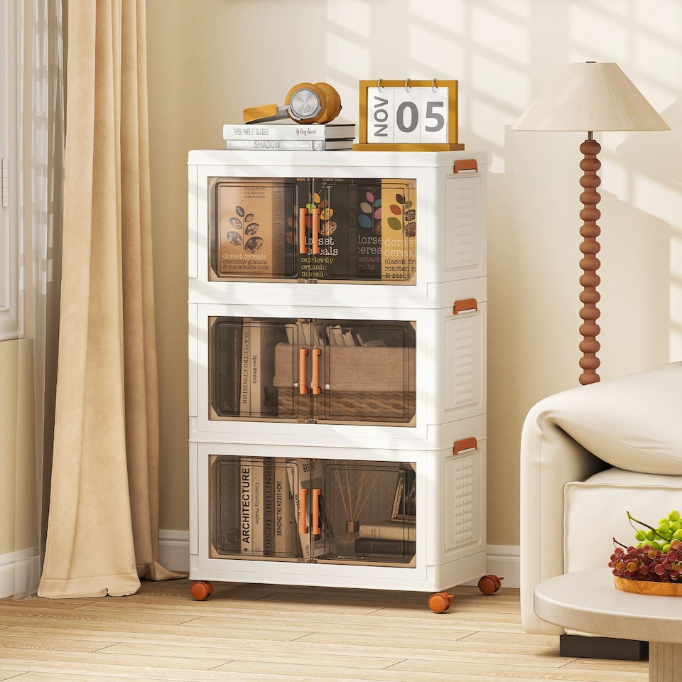 image 1 of COSTWAY 3-Pack Stackable Plastic Storage Boxes 156L Collapsible Storage Bins