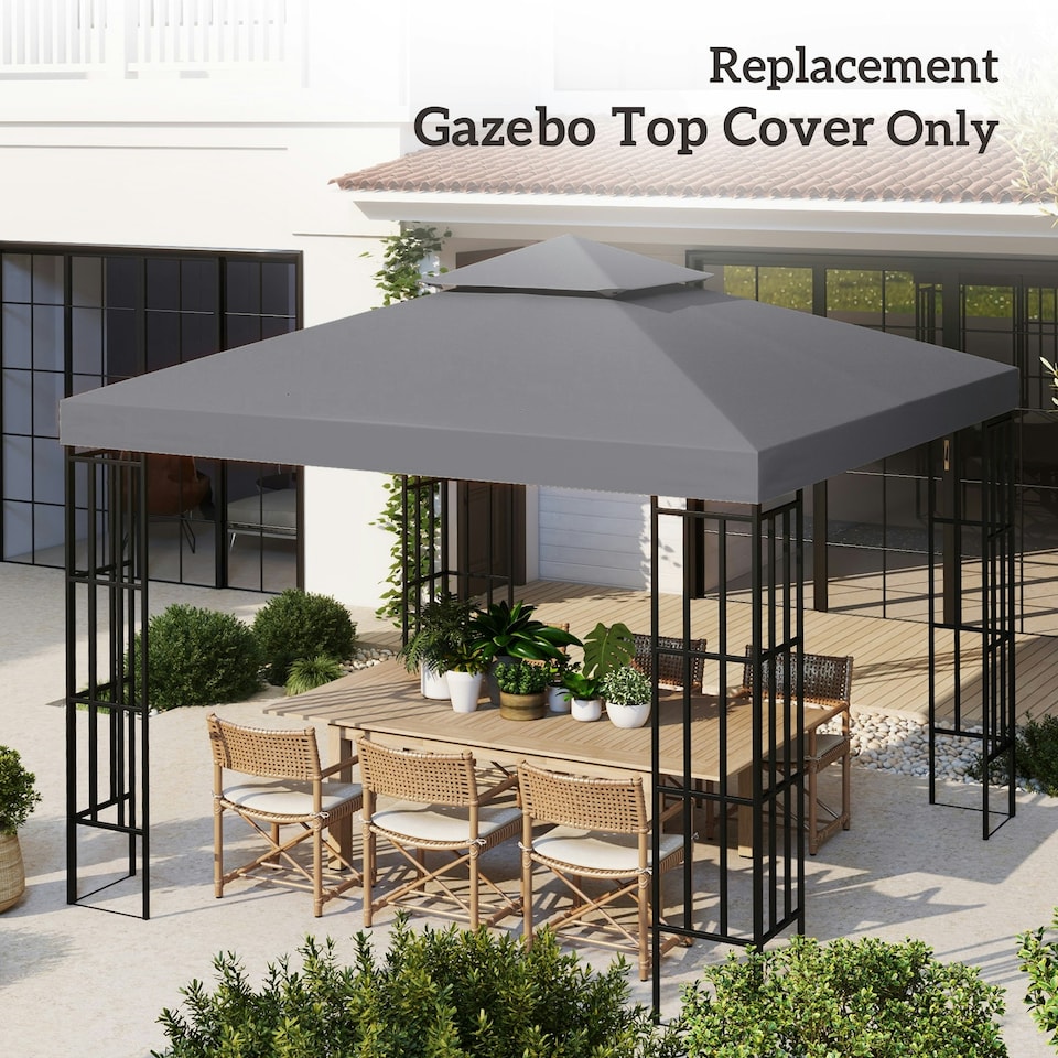 image 1 of Outsunny 3m 2 Tier Garden Gazebo Top Cover Replacement Canopy Roof