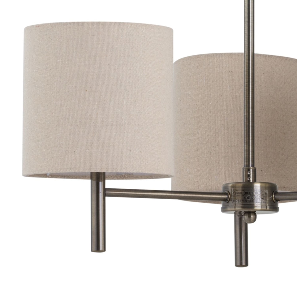 image 1 of Brea - Antique Brass 3 Light Fitting with Natural Linen Shades | Yellow | Brown | 1