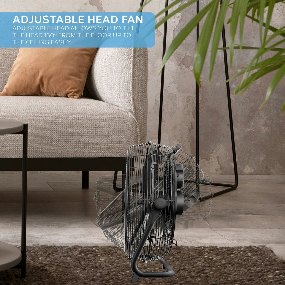 image 1 of Air Pro 16" Floor Fan 3 Speed Setting & Adjustable Tilt Indoor Electric Fan with Metal Blade & Body 1.6m Long Cable - Black