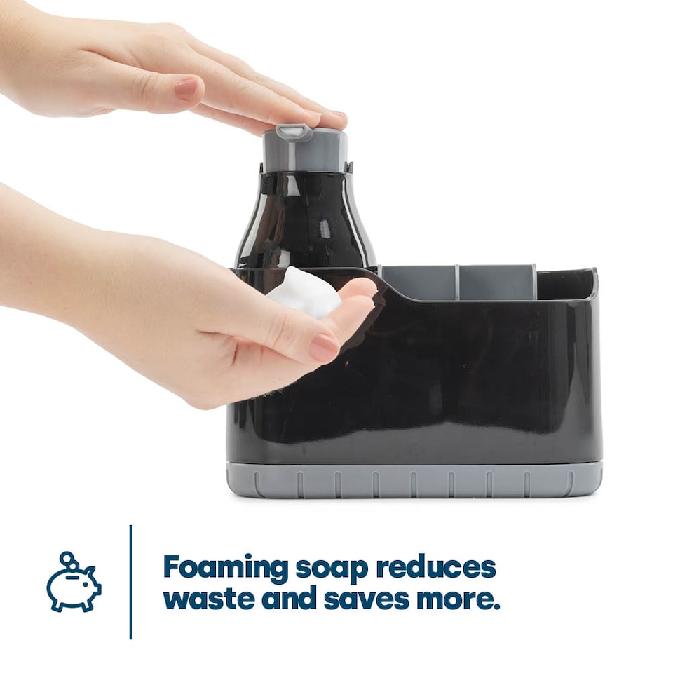 image 1 of Black Sink Caddy with Soap Dispenser